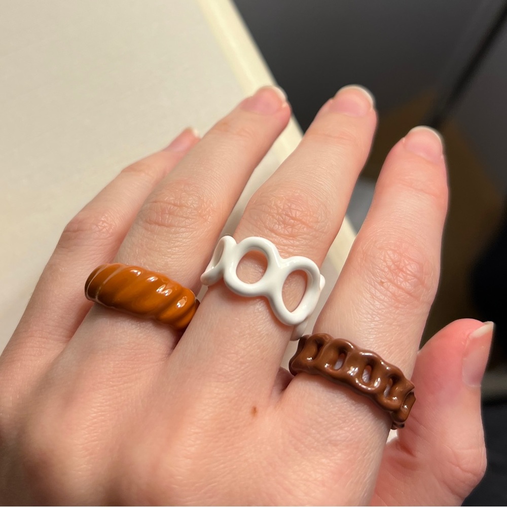 Caramel Latte Enamel Ring Set ☕️🤎🍮🍂🧸